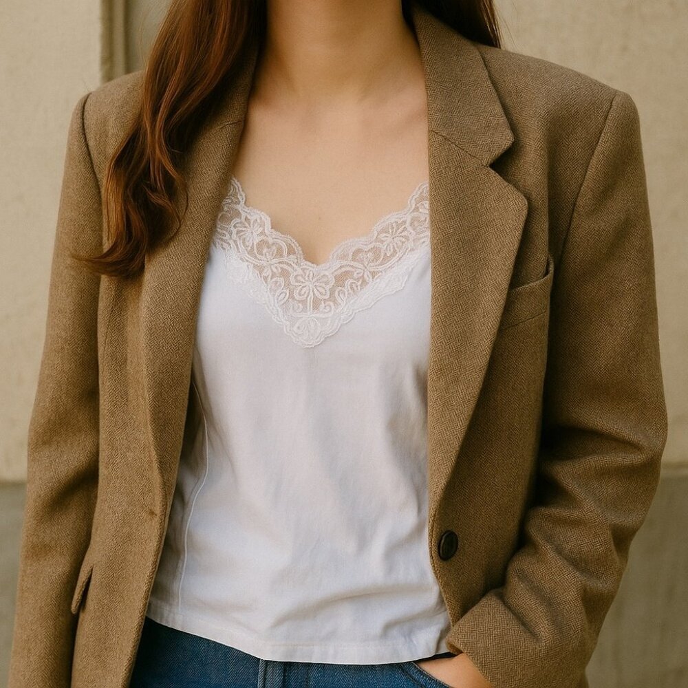 NWT Vintage White Lace Nylon Camisole